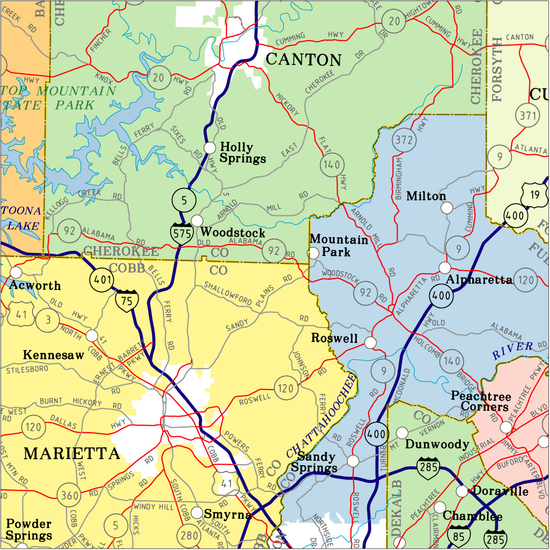 County Map With Cities And Roads